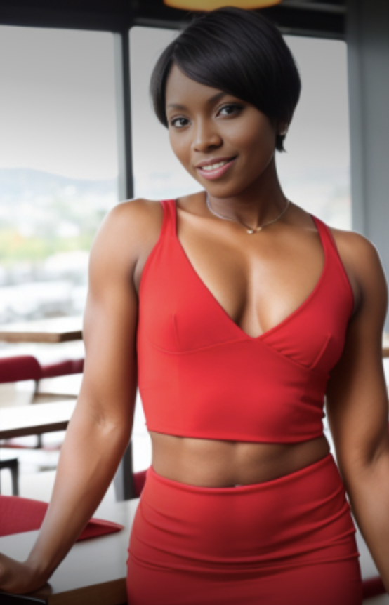 sexy ai model wears red short dress