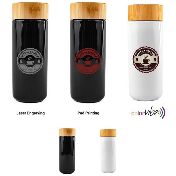 10 Oz. Sleek Double Wall Ceramic Mug w/Bamboo Lid